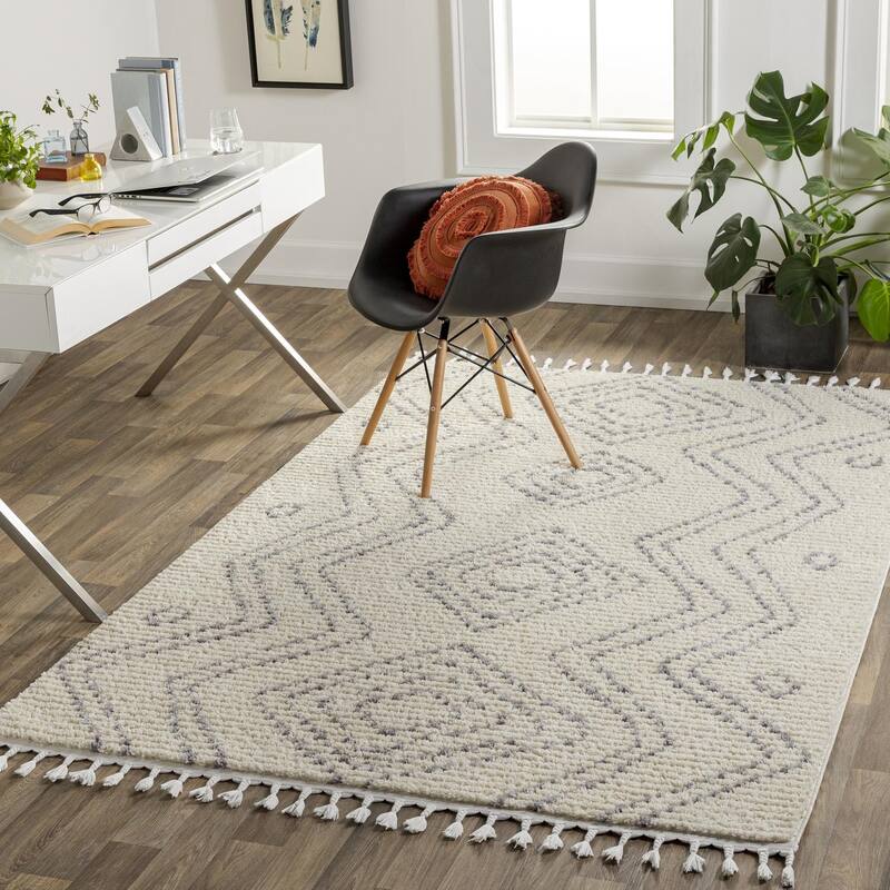 Livabliss Casual Casablanca Shag Tribal Area Rug - 7'10" x 10' - Grey/Cream