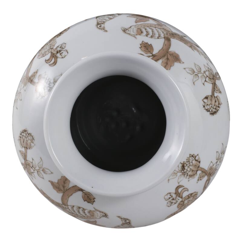 Decorative Ceramic Chinoiserie Flower Vase - White & Brown, 10"