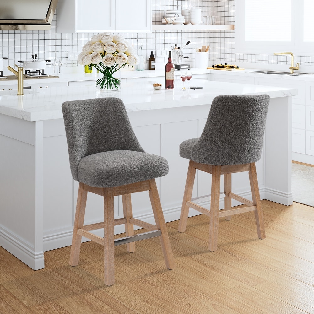 Boucle Polyester Upholstered Swivel Counter Stool - Foot Glides (Set of 2)