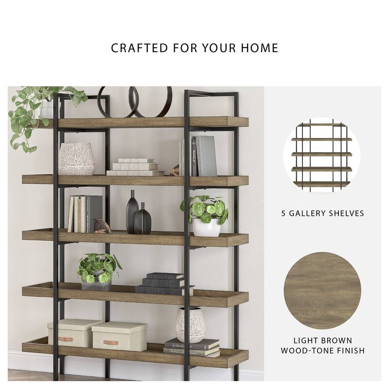 Signature Design by Ashley Montia Black/Brown 76" Bookcase - 58" W x 17" D x 76" H