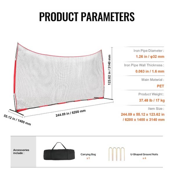 20 x 10 Feet Portable Ball Sports Barrier Protecting Netting with Carry Bag and Steel Pipe Base