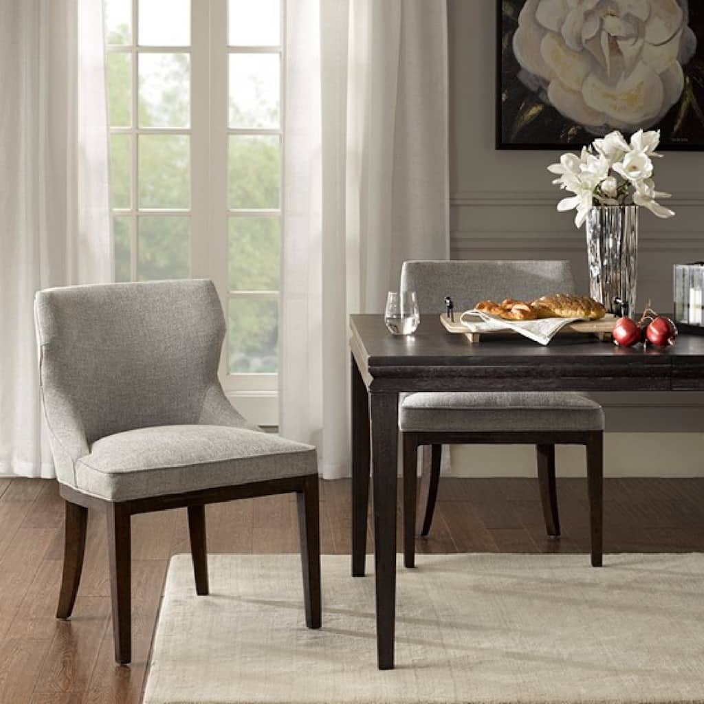Roomfitters Modern Upholstered Dining Side Chairs with Curved Backrest and Solid Wood Legs, Gray Set of 2