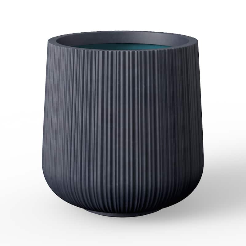 Concrete Round Planter Flower Pot with Drainage Holes - 13 x 13.5 in - Granite Gray(Enhanced Interior)