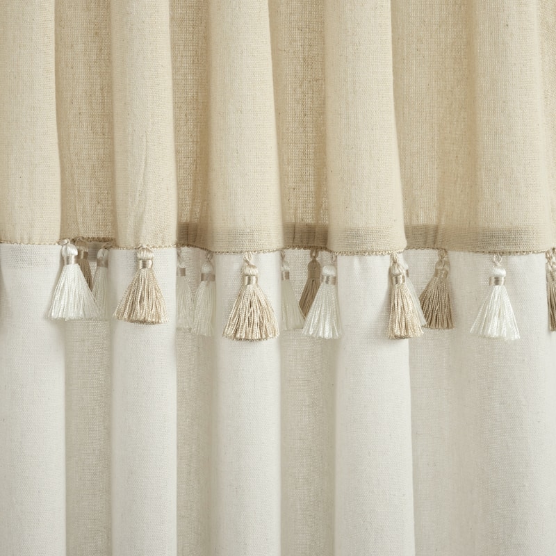 Lush Decor Boho Faux Linen Tassel Color Block Window Curtain Panel