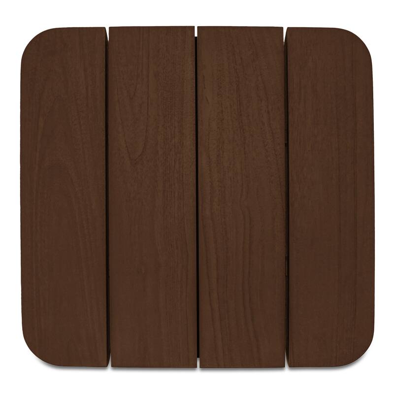 NADAAL STUDIOS Thalira Outdoor Side Table, Slatted Top in Solid Teak, Sculptural Form, Brown Finish