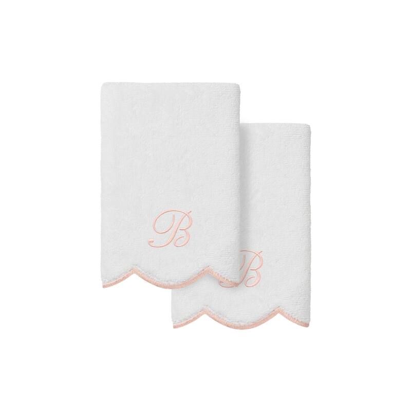 Authentic Hotel and Spa 100% Turkish Cotton Pink ADORNIA Scallop Personalized 2 Piece Fingertip Towel Set - 2 Fingertip Towels - B