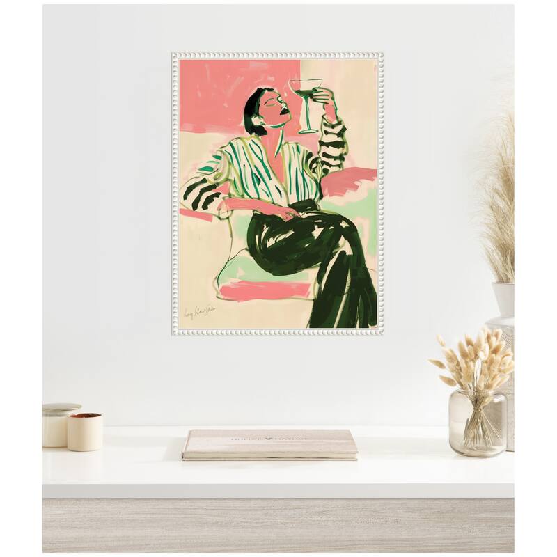 Kate and Laurel Sylvie Fashion Woman Drinking Martini Framed Canvas by Honey Island Studio