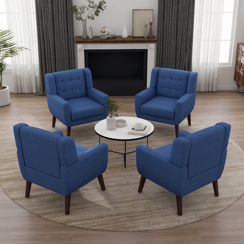 Set of 4 Accent Chairs Cotton Armchair for Living Room - BLUE