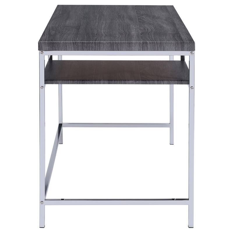 Contemporary Writing Desk with Weathered Gray Finish, Compact Design, and Convenient Open Storage for Small Spaces