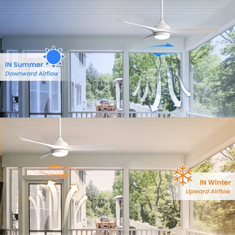 52/60 Inch Ceiling Fan with Integrated LED Light and Remote Control Quiet DC Motor