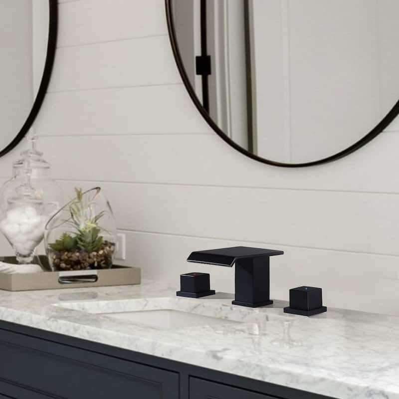 Widespread Waterfall Bathroom Sink Faucet, 2-Handle Bathroom Vanity Sink Faucets with Drain Assembly - 8" W×3.64" H