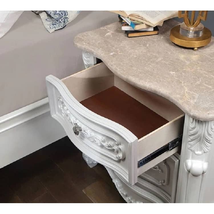 White Traditional 1pc Nightstand Only Solid wood 2-Drawers Round Bedside Table Top on Night Stand Bedroom Furniture