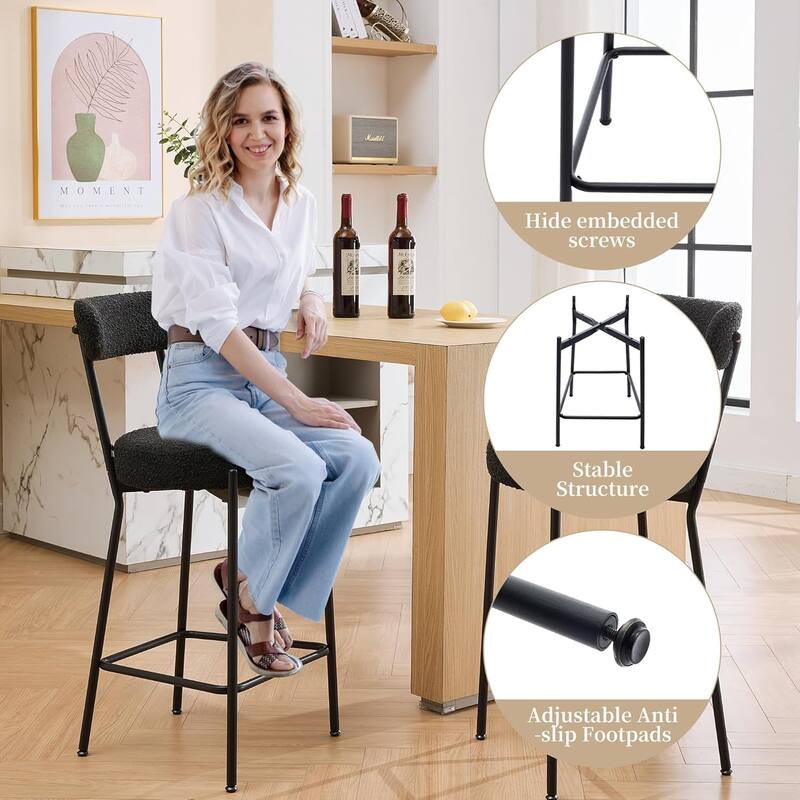 Bar Stools Set of 2, 30 Inch Upholstered Barstools