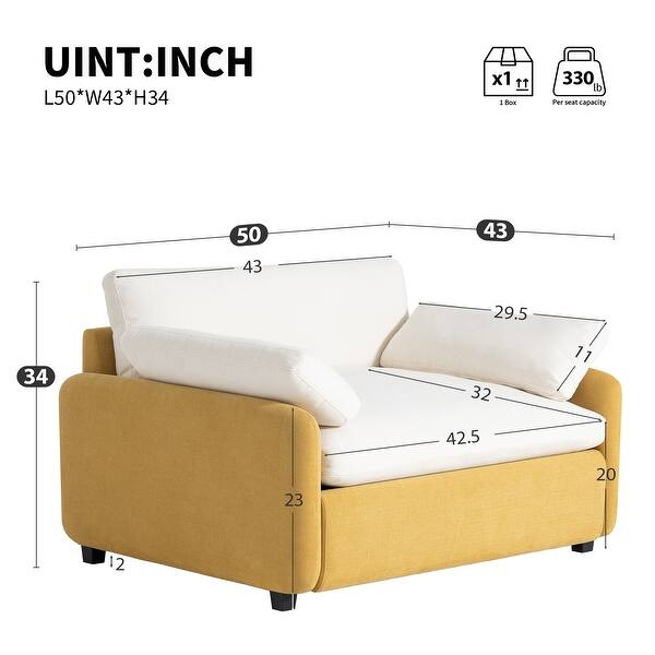 dimension image slide 1 of 3, Oversized Chenille Single Sofa for Living Room,Couch Lounge with Arm Pillows,3 Colors