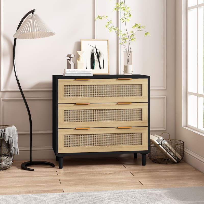 Rattan Drawers Storage Cabinet Dresser for Bedroom