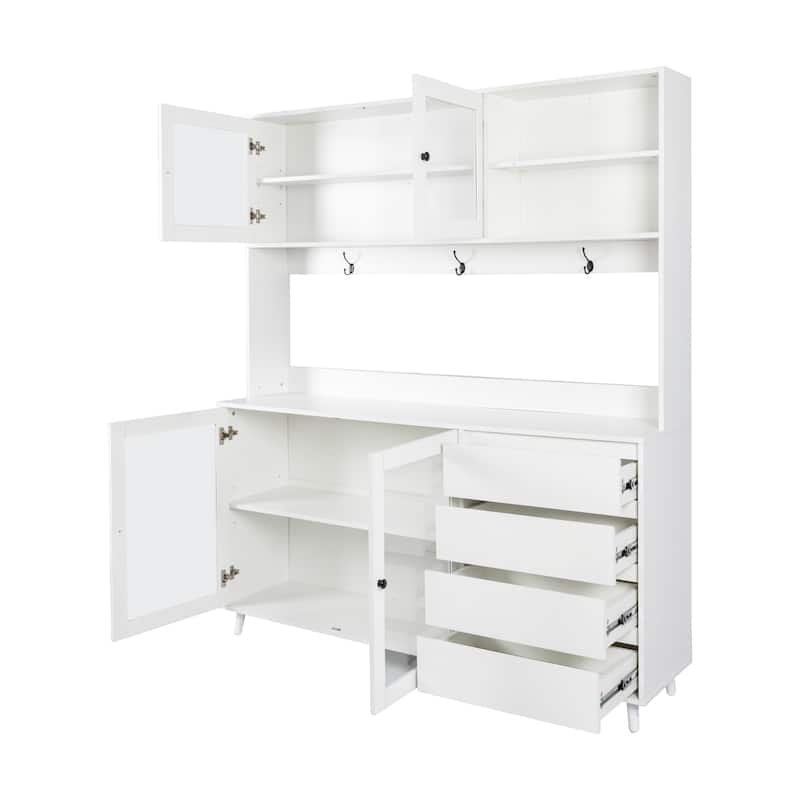 63" Wide Kitchen Hutch Cabinet with 4 Doors and 4 Drawers