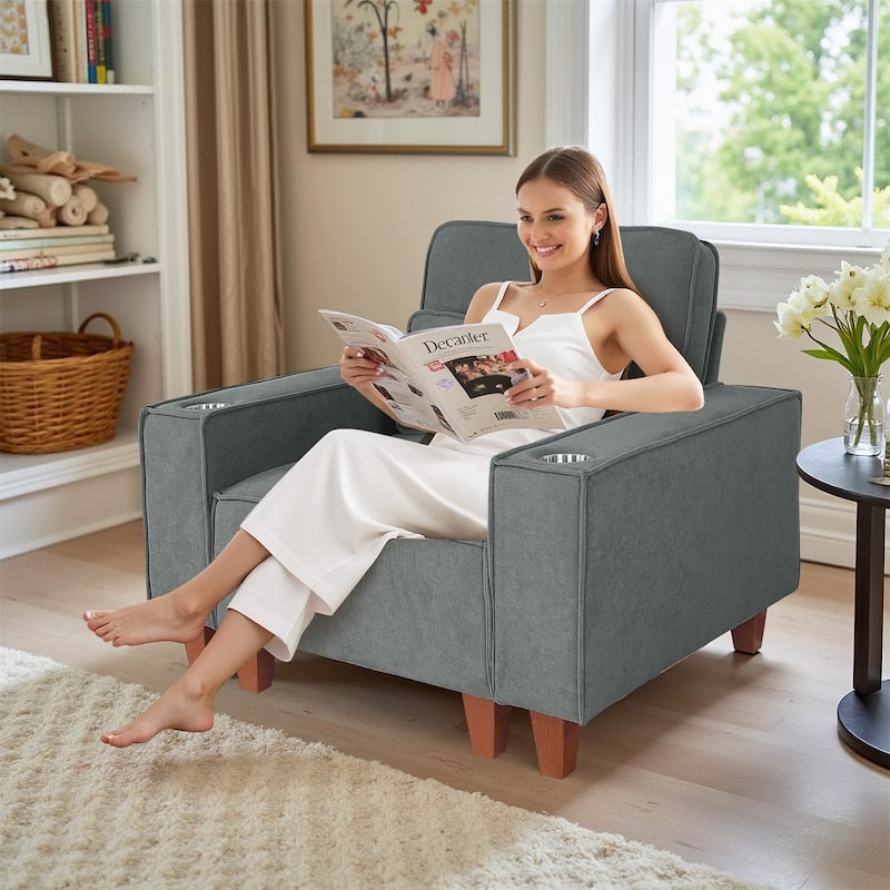 Modern Corduroy Sofa with 2 Pillows, Mid-Century Loveseat Couch with Square Arms for Livingroom