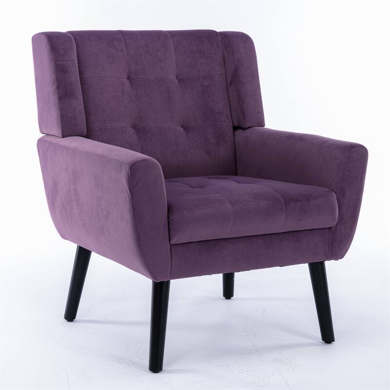Lavender PUrple Velvet Modern 29.53" Upholstered Buttons Tufted Accent Chair with Black Solid Wood Legs