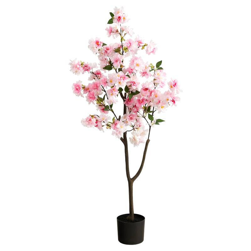 Artificial Cherry Blossom Tree 4ft - Pink Flowers Faux Tree Indoor Decor - Elegant Spring Accent Home Office Living Room