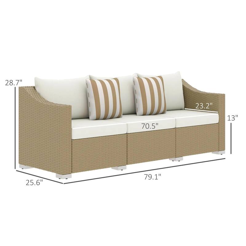 3 Seater Patio PE Rattan Couch with Cushions, 2 Throw Pillows
