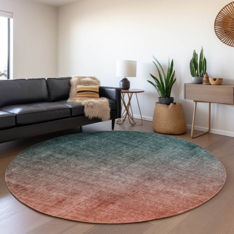 Premium Washable Super Soft Ombre Solid Mayfield Rug - Teal - 8' x 8' - Round