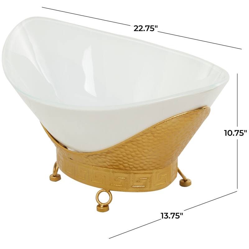 CosmoLiving by Cosmopolitan Glass Kitchen Serving Bowl with Gold or Brown Metal Stand and Ring Feet - Clear or White