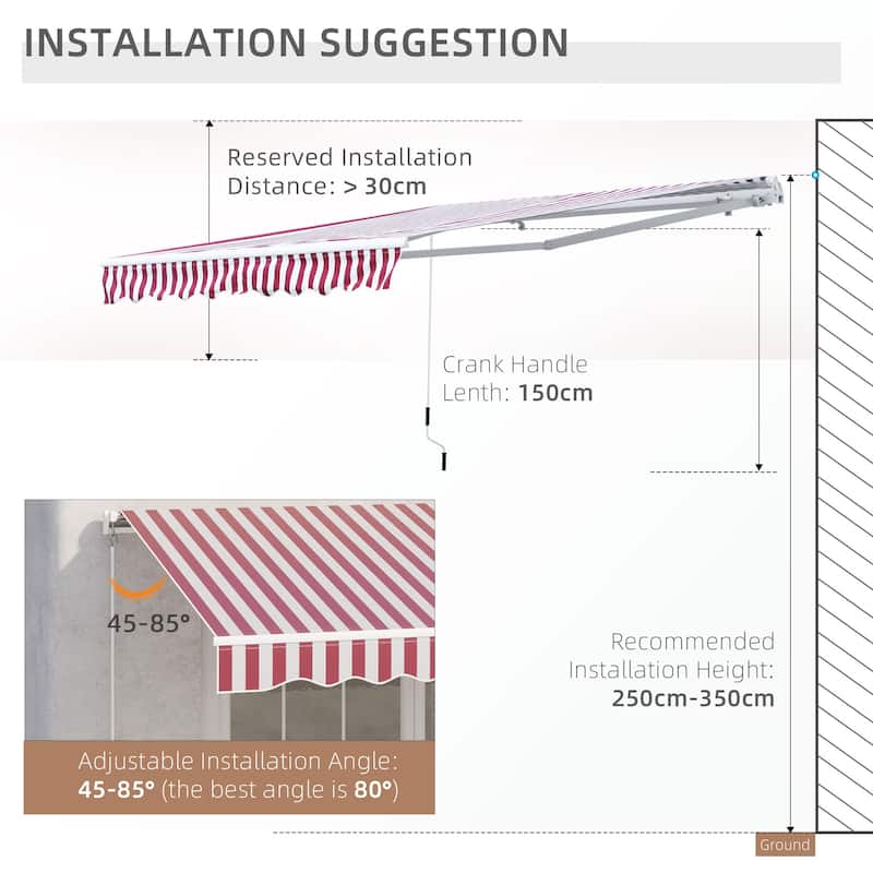 10' x 8' Retractable Awning, Sunshade Shelter w/ Manual Crank Handle, UV & Water-Resistant Fabric and Aluminum Frame