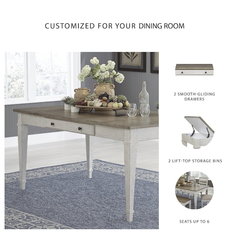 Skempton Casual Rectangular Dining Room Table with Storage, White/Light Brown