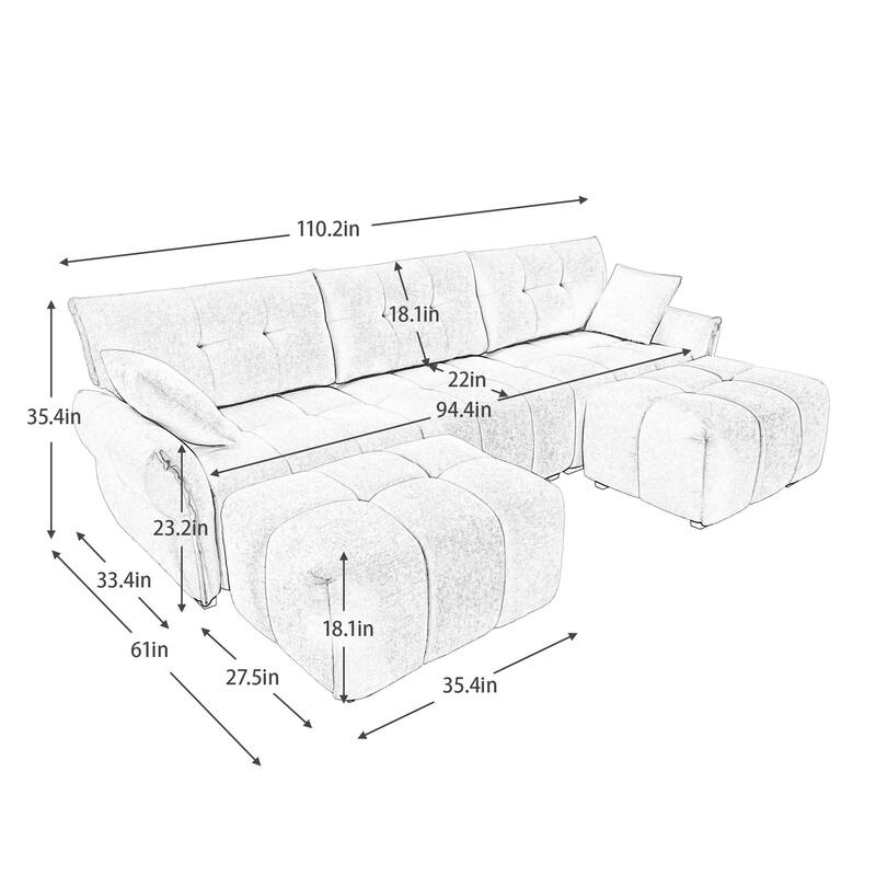 110.2" Chenille U-Shaped Sofa 5 Seater Upholstered Couch with 2 Ottomans for Living Room