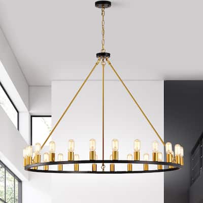 Matte Black and Gold 48-inch Wagon Wheel 24-light Chandelier