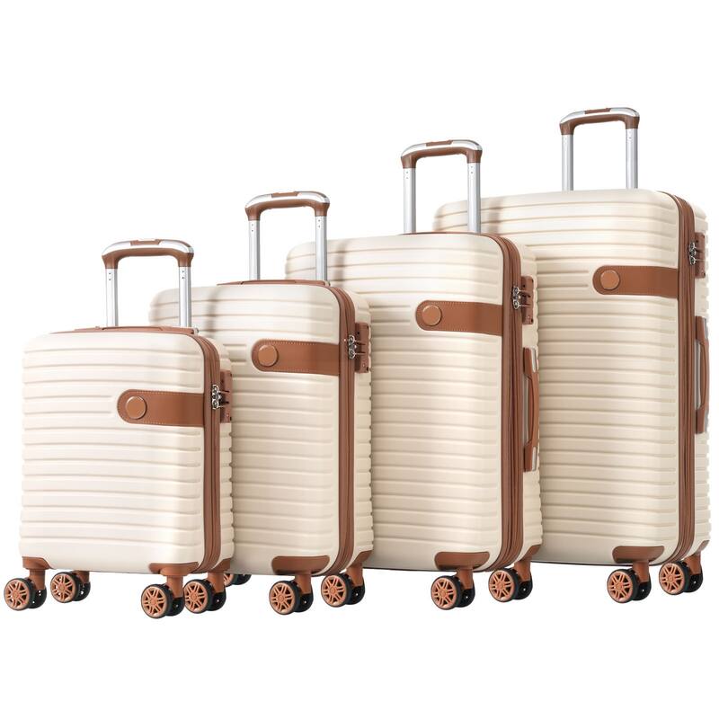 16/20/24/28 4-Piece Modern Expandable Luggage Sets with 4 Storage Bags, Swivel Wheels and TSA Lock for Boarding Travel, Cream