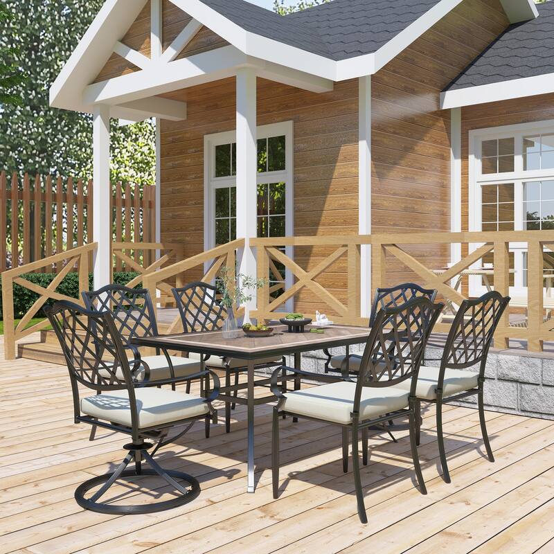 4-Piece Brown Cast Aluminum Outdoor Arm Dining Chair Patio Bistro Chairs with Cushion