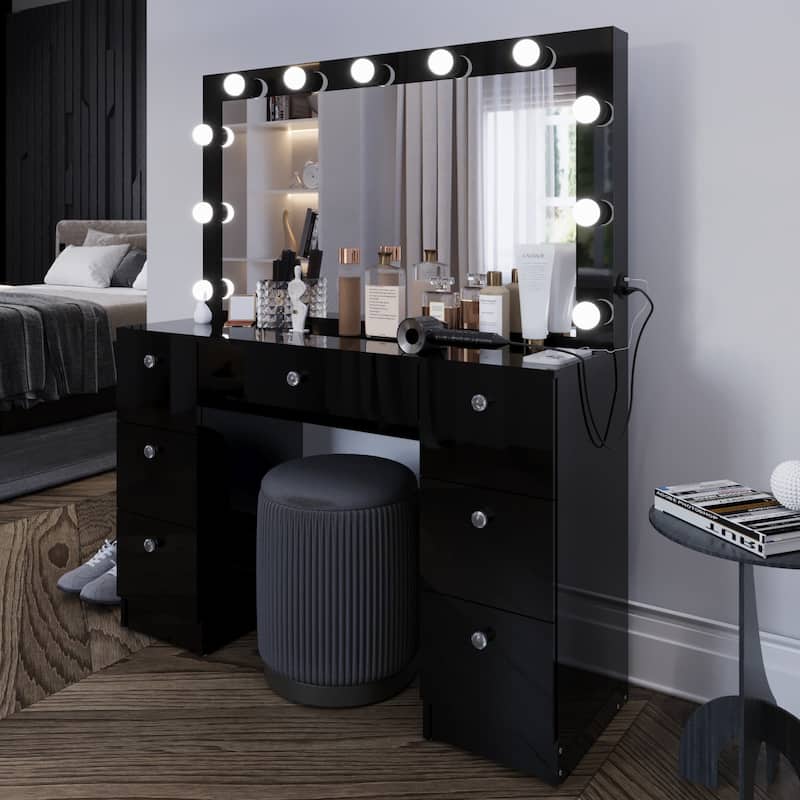 Boahaus Makeup Vanity 7 Drawers Lighted Crystal Knobs USB Port