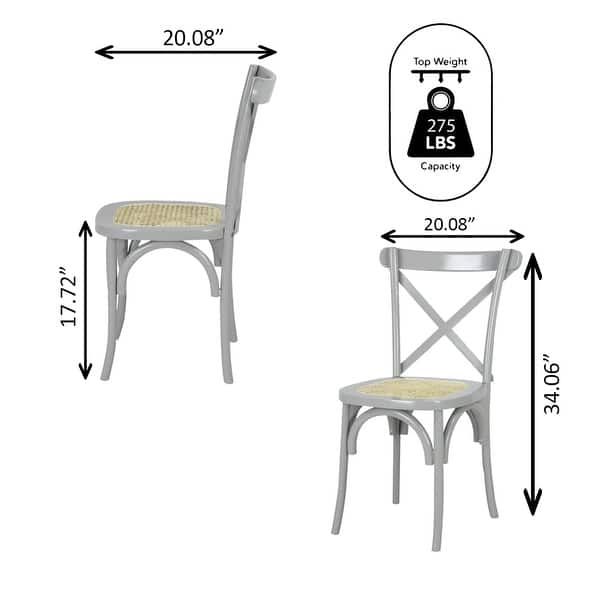 dimension image slide 3 of 5, Colmar Classic Traditional X-Back Wood Rattan Dining Chair, Natural (Set of 2) by JONATHAN Y