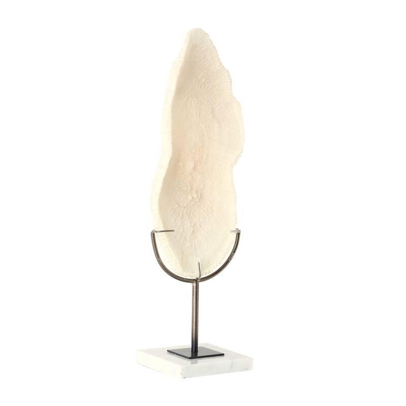 Cream Polystone Abstract Textured Coral Decorative Sculpture with Gray Stand and Acrylic Base