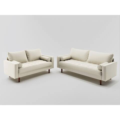 US Pride Matton Faux Leather Mid-century Modern living room set-Loveseat and Sofa