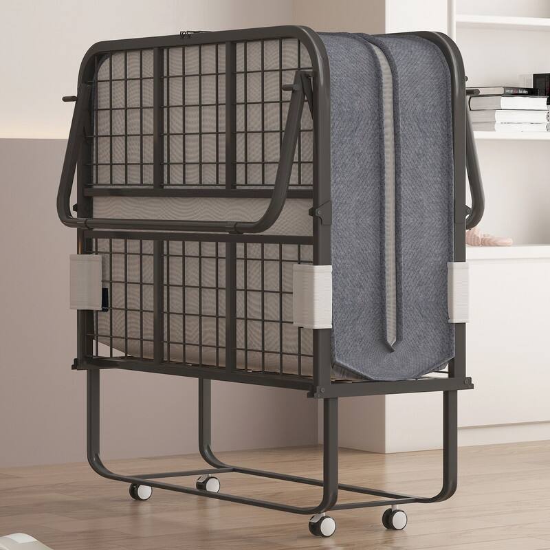 Mixoy Space Saving Foldable Bed with Mattress,Portable Bed with Lockable Wheels