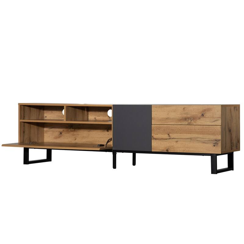 Modern Minimalist TV Stand with Storage for TVs Up to 80 Inches, Drop Down Doors & Adjustable Shelves