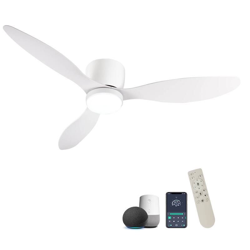 3 Blades Smart Ceiling Fan Light, 52" Flush Mount Ceiling Fan with Remote/APP Control Dimmable LED Lights, Quiet DC Motor