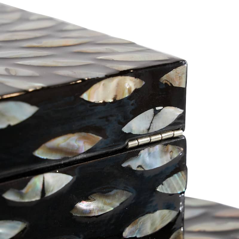 Mother of Pearl Shell Floral Box with Beige Accents - Set of 2 Black - Roche River Decor