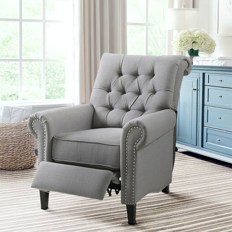 Madison Park Aidan Upholstered Manual Push Back Recliner Chair with Nailheads