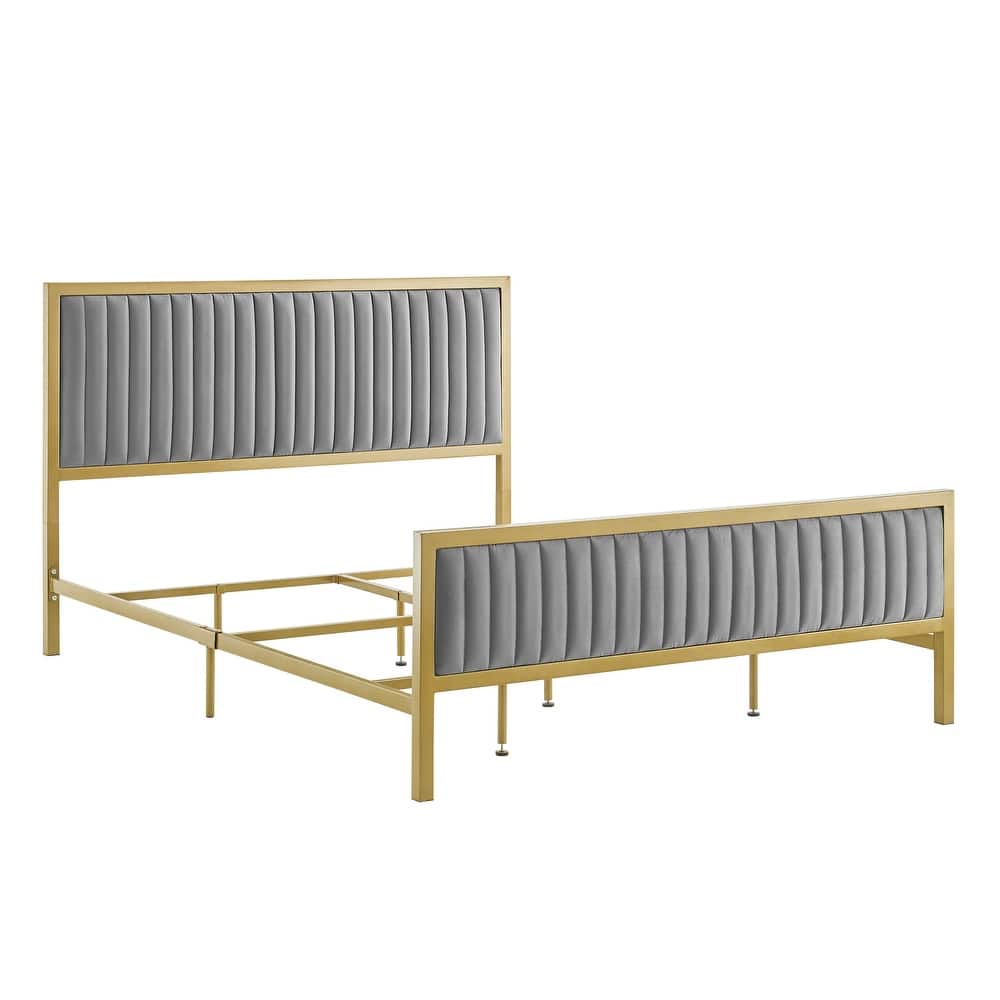 Corvus Velvet Platform Bed with Gold Metal Frame