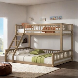 Twin XL over Queen Bunk Bed with Ladder and Guardrails