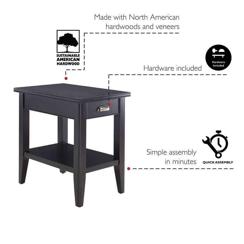 Laurent Narrow Solid Wood Side End Table with Shelf