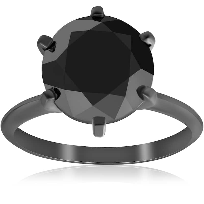 Bliss Diamond 5 1/2ct Black Diamond Solitaire Engagement Ring Black Gold - 7.5