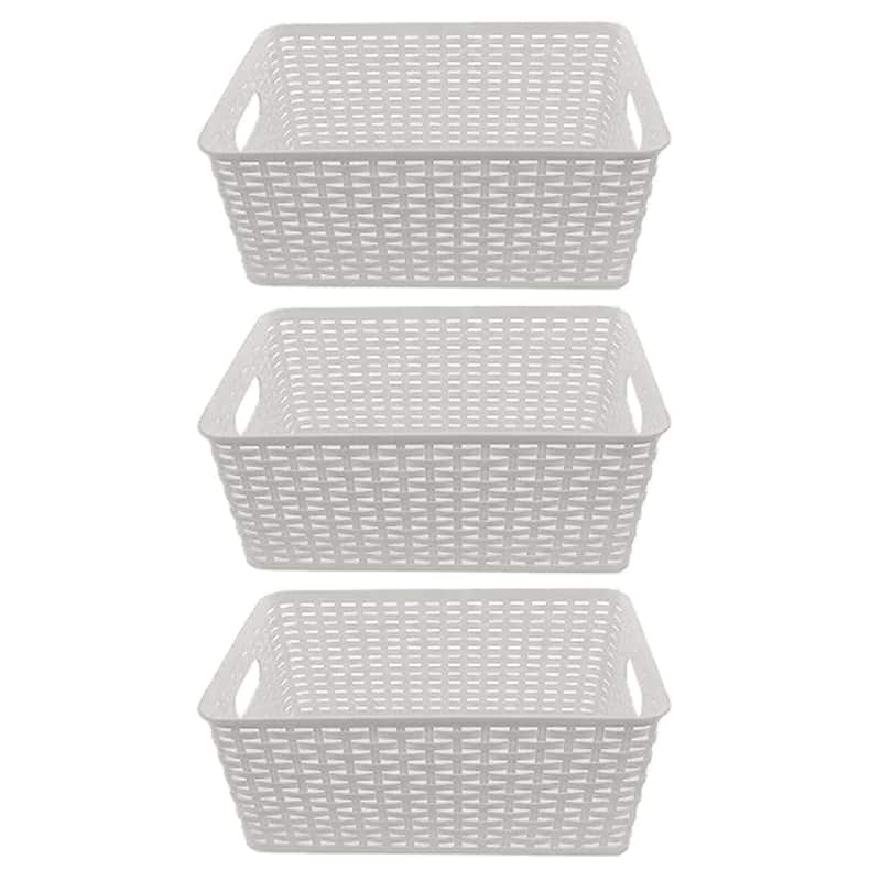 YBM Home Plastic Rattan Storage Box Basket Organizer, BA413 - Pack of 3 - White