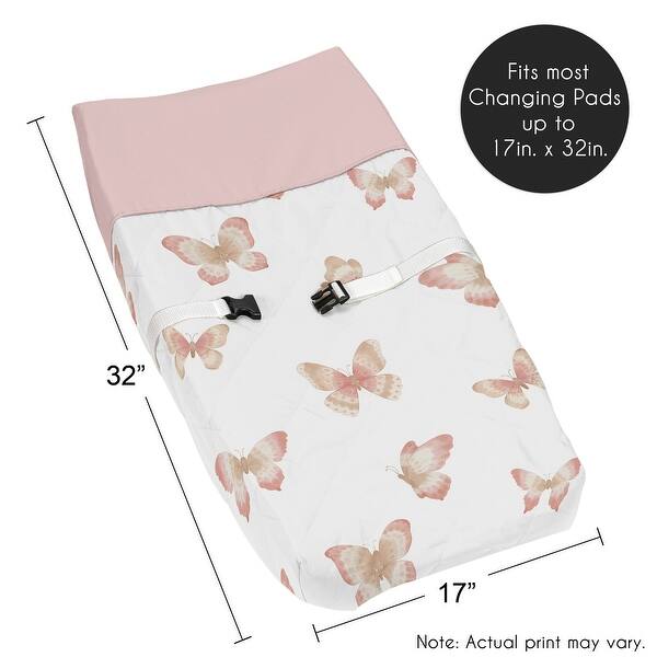 Sweet Jojo Designs Pink Taupe Boho Butterfly Girl Changing Pad Cover Ivory Tan Bohemian Shabby Chic Watercolor Dusty Rose Mauve
