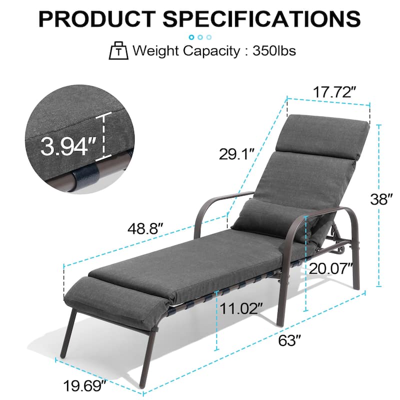 Patio Adjustable Chaise Lounge Chair with Cushion and Pillow for Outdoor & Indoor