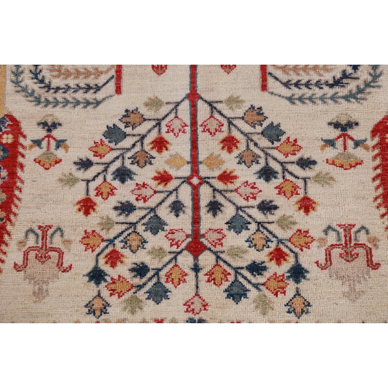 Hand Knotted Oriental 100% Wool Carpet Traditional Geometric Beige & Ivories Kazak Area Rug - 7' 10'' X 5' 6''