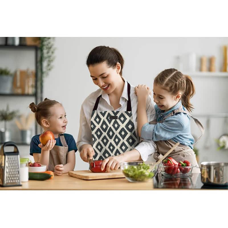 Chef's Monochrome Cotton Cooking Apron - 32x26 Inch - Contemporary Diamond Design - 32"L x 26"W x 0.1"H